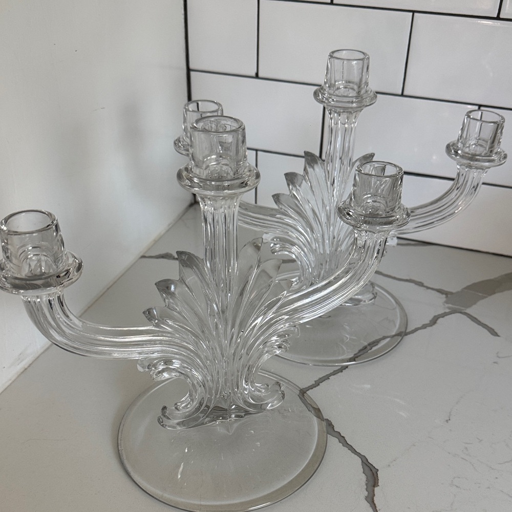 Vintage Glass Candelabra Set